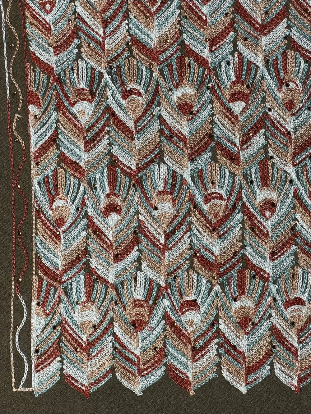 Women's neutral Pattern Fringe Alpaca, Lama Luxury Wrap Shawl w tiny rhinestones